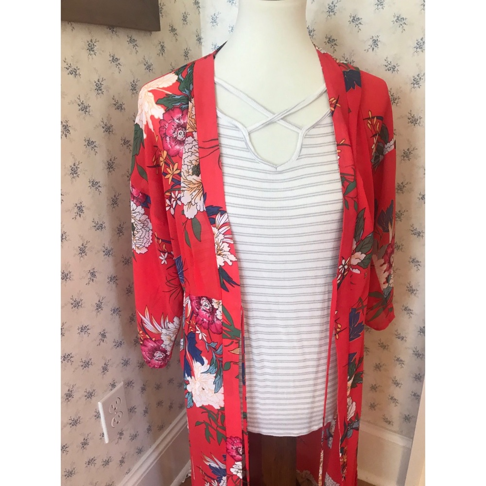 Women’s red floral kimono